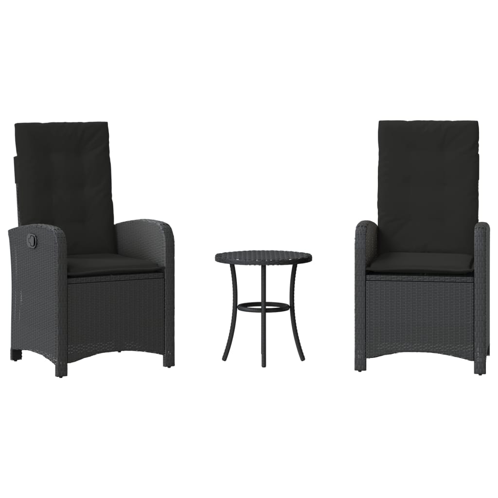 3 részes fekete polyrattan bisztrógarnitúra párnával