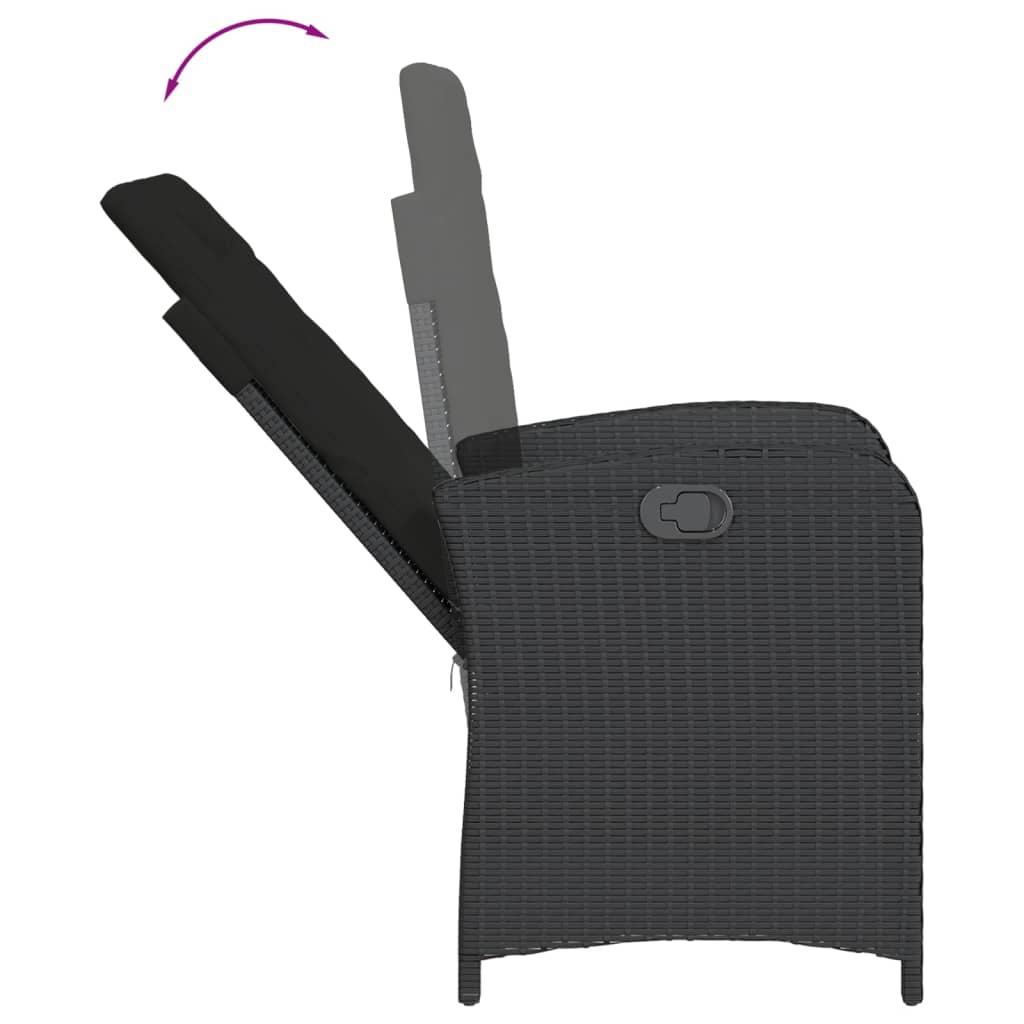 3 részes fekete polyrattan bisztrógarnitúra párnával