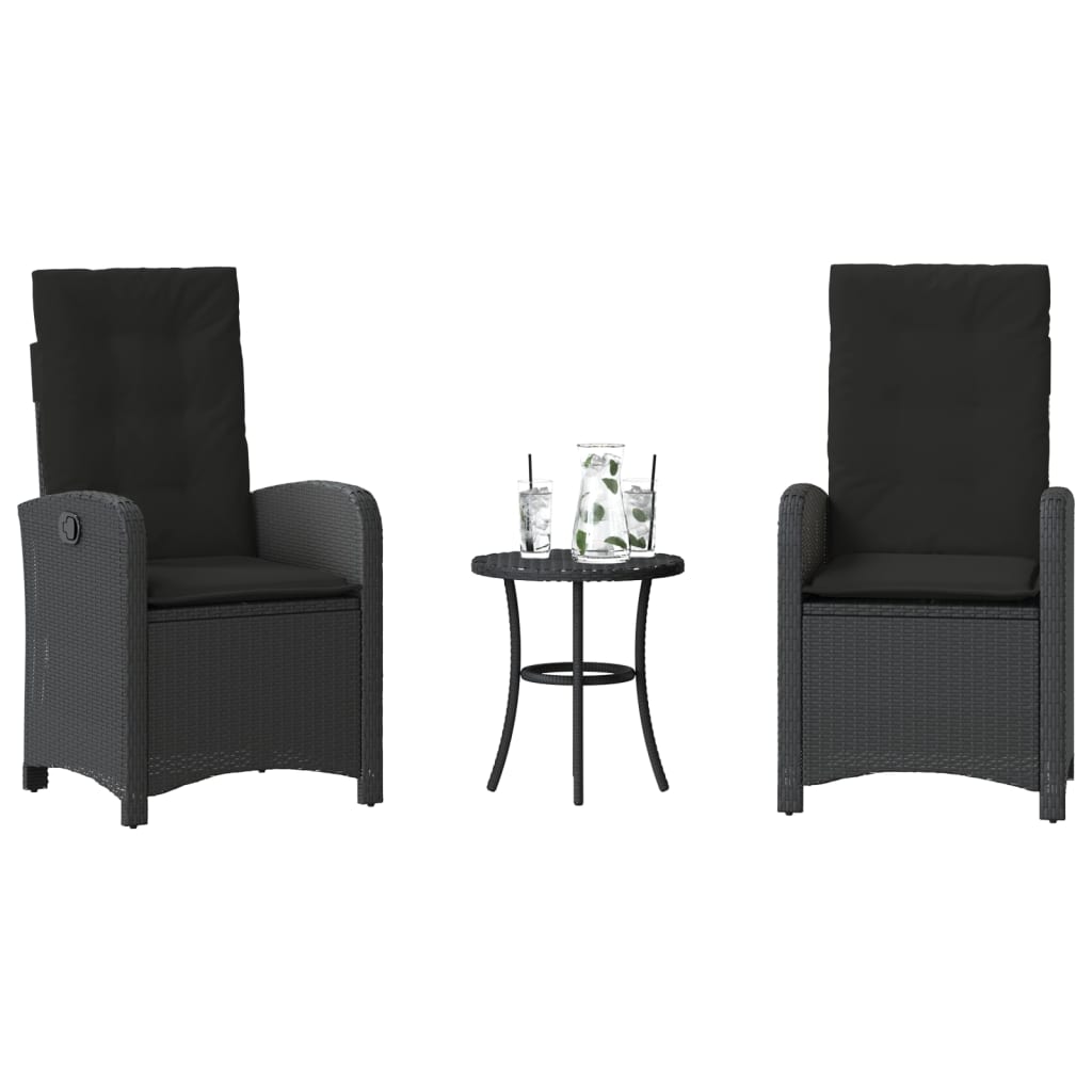 3 részes fekete polyrattan bisztrógarnitúra párnával