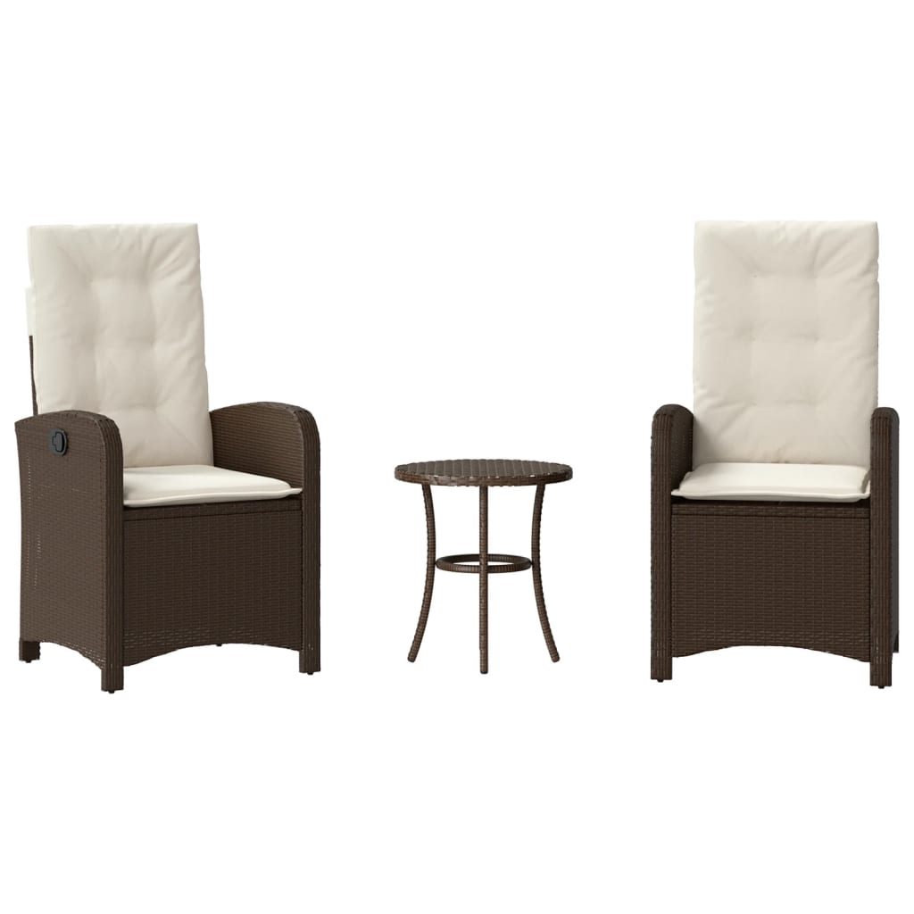 3 részes barna polyrattan bisztrógarnitúra párnákkal