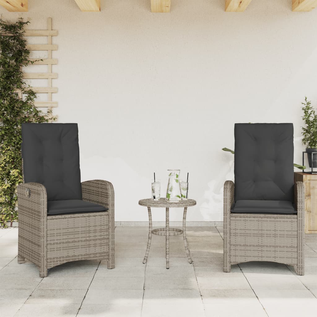 3 részes szürke polyrattan bisztrógarnitúra párnákkal