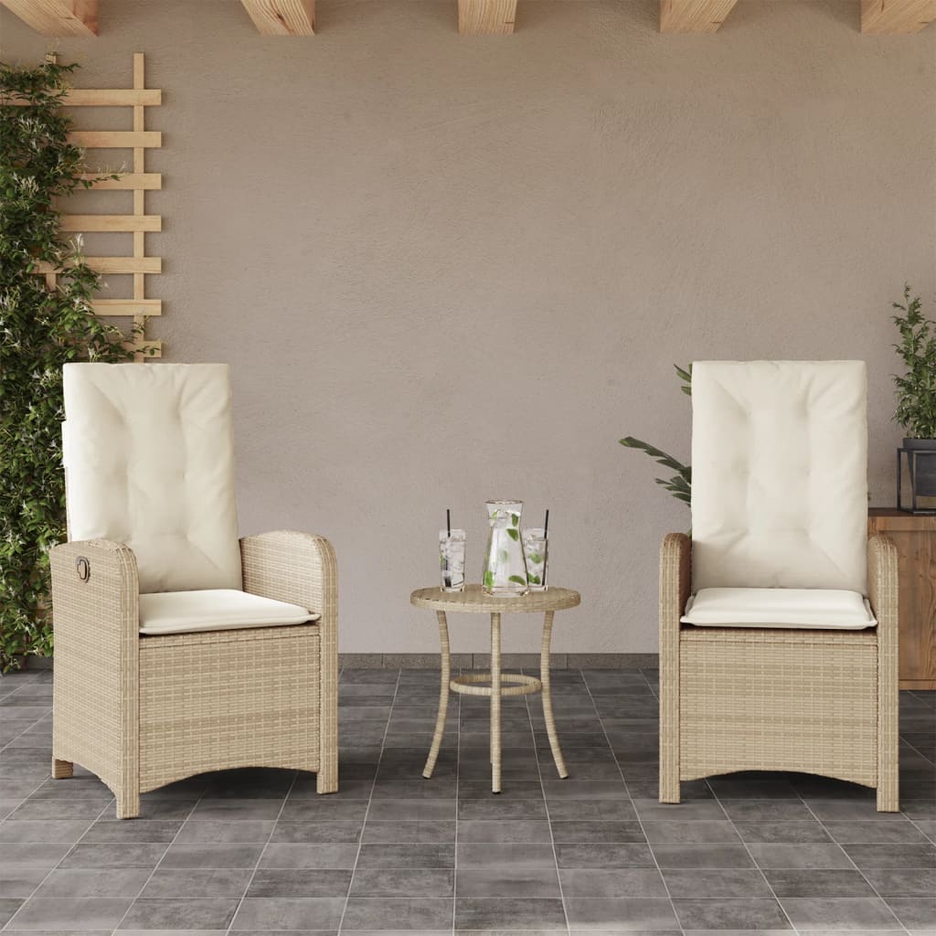 3 részes bézs polyrattan bisztrógarnitúra párnával