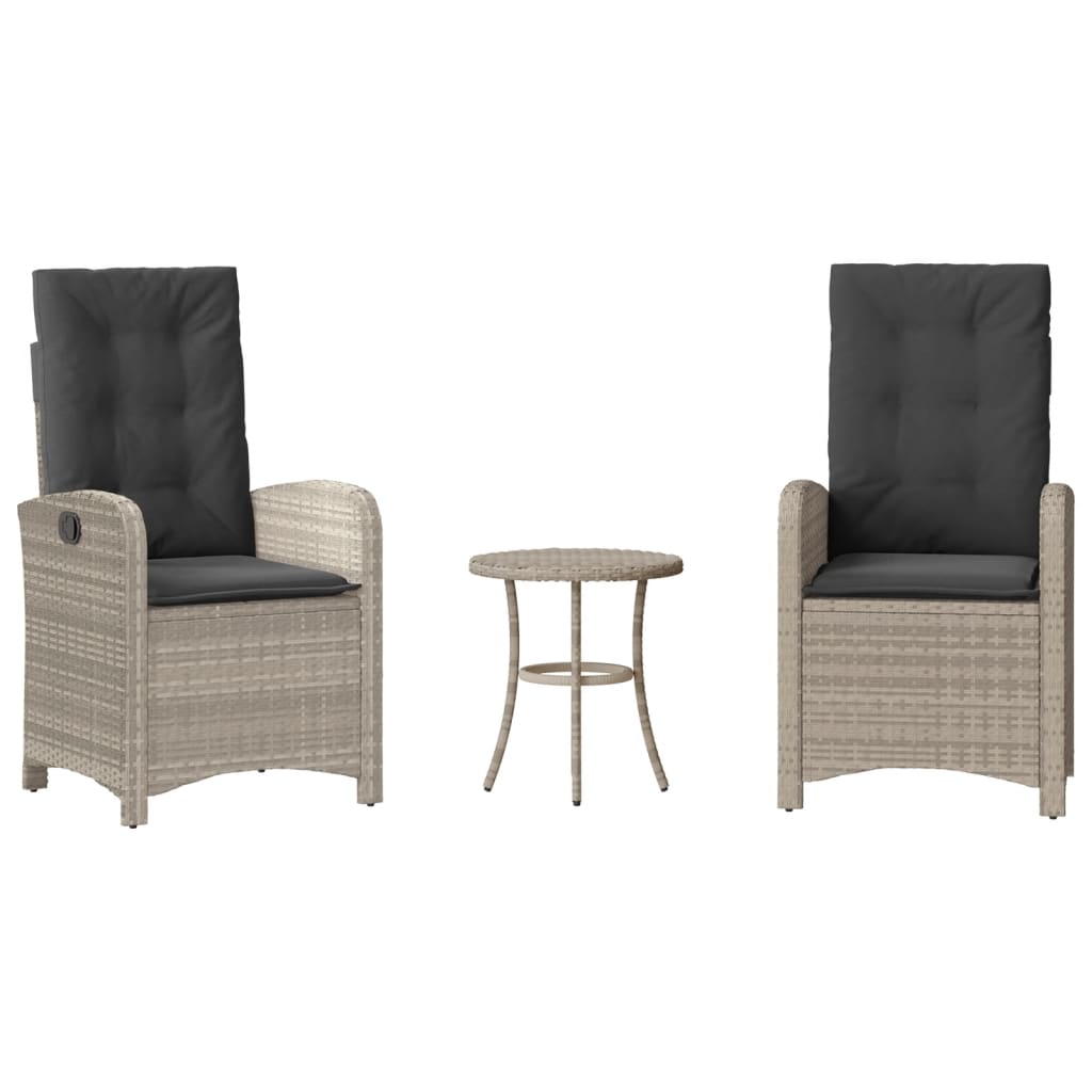 3 részes világosszürke polyrattan bisztrógarnitúra párnákkal