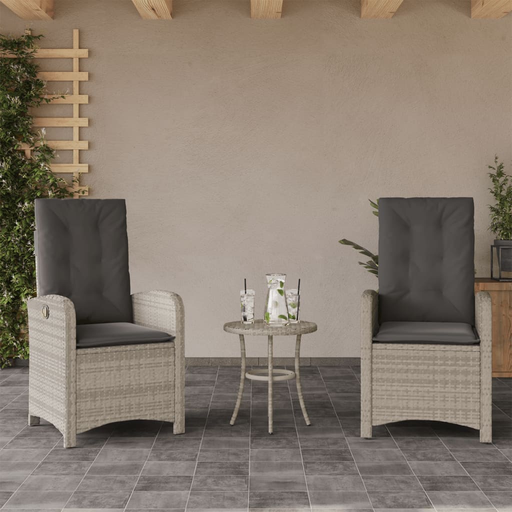 3 részes világosszürke polyrattan bisztrógarnitúra párnákkal