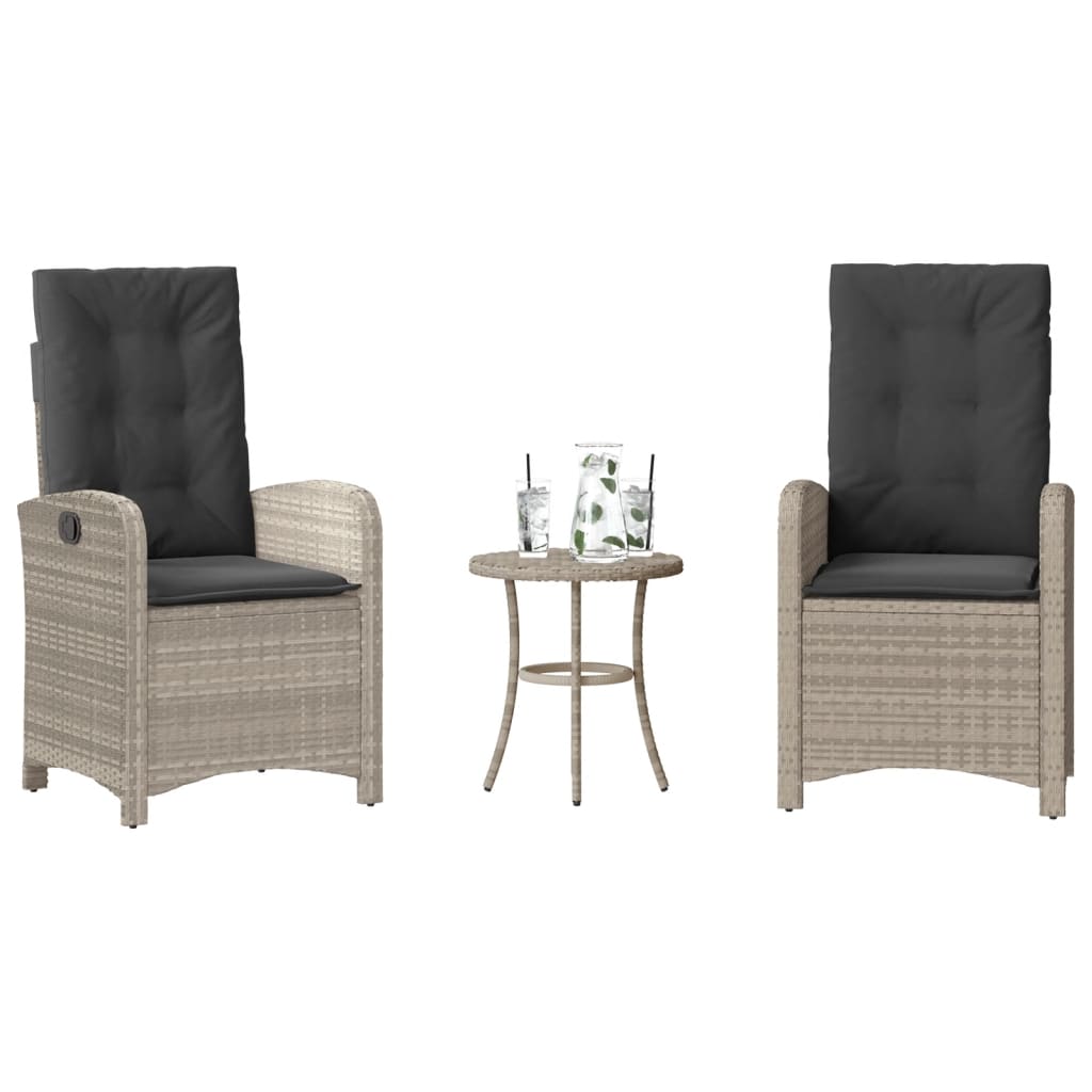 3 részes világosszürke polyrattan bisztrógarnitúra párnákkal