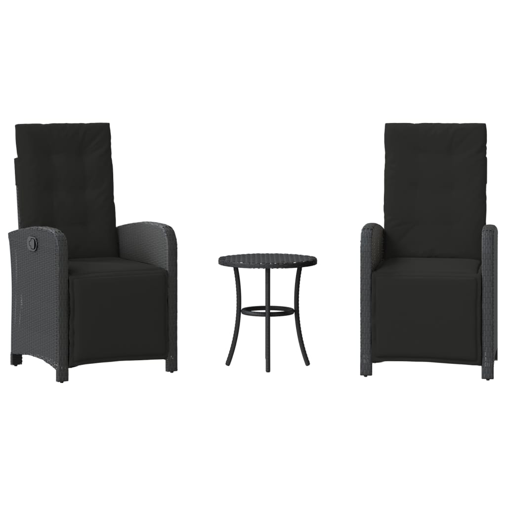 3 részes fekete polyrattan bisztrógarnitúra párnával
