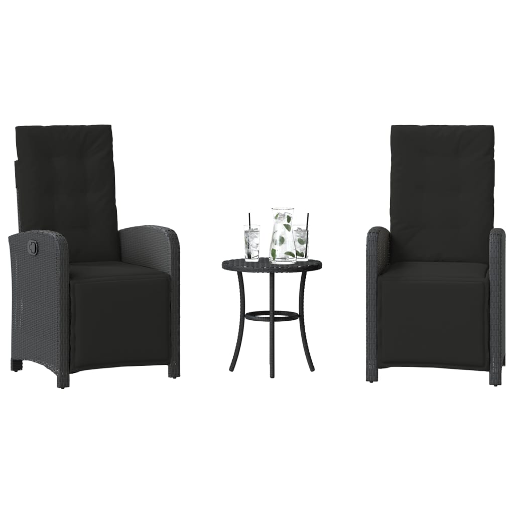 3 részes fekete polyrattan bisztrógarnitúra párnával