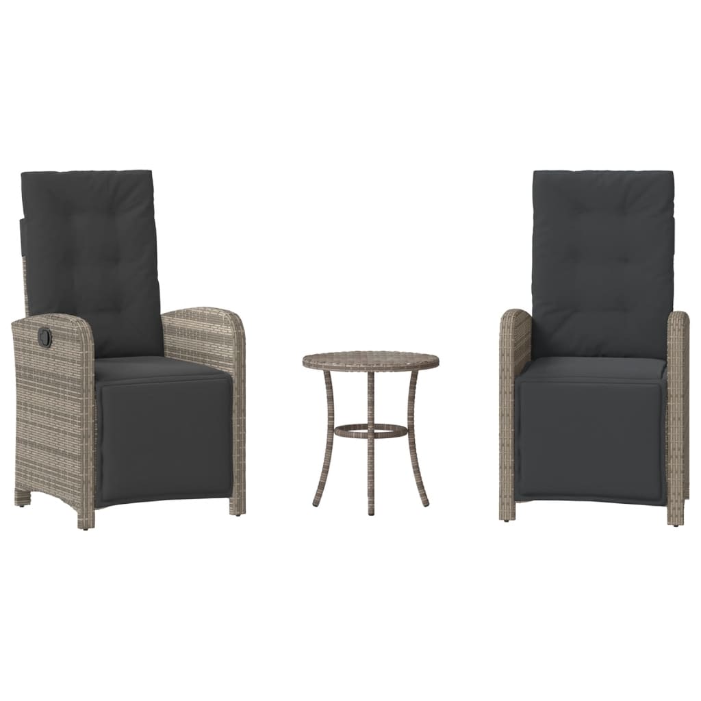 3 részes szürke polyrattan bisztrógarnitúra párnákkal