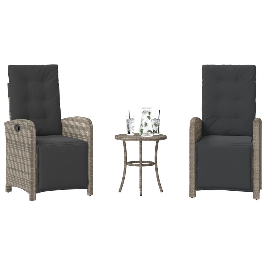 3 részes szürke polyrattan bisztrógarnitúra párnákkal