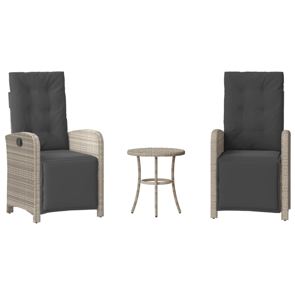 3 részes világosszürke polyrattan bisztrógarnitúra párnákkal