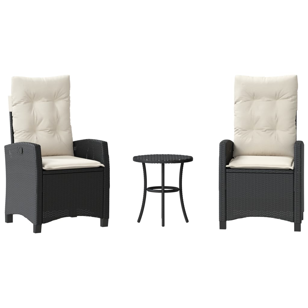 3 részes fekete polyrattan bisztrógarnitúra párnával