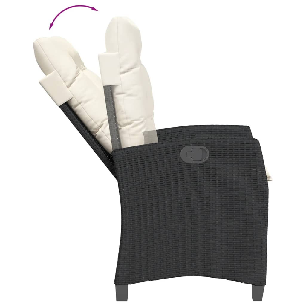 3 részes fekete polyrattan bisztrógarnitúra párnával