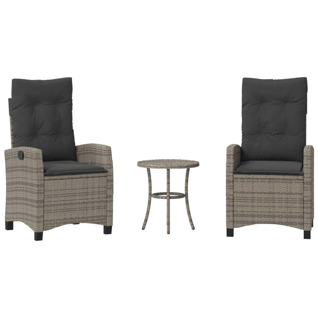 3 részes szürke polyrattan bisztrógarnitúra párnákkal