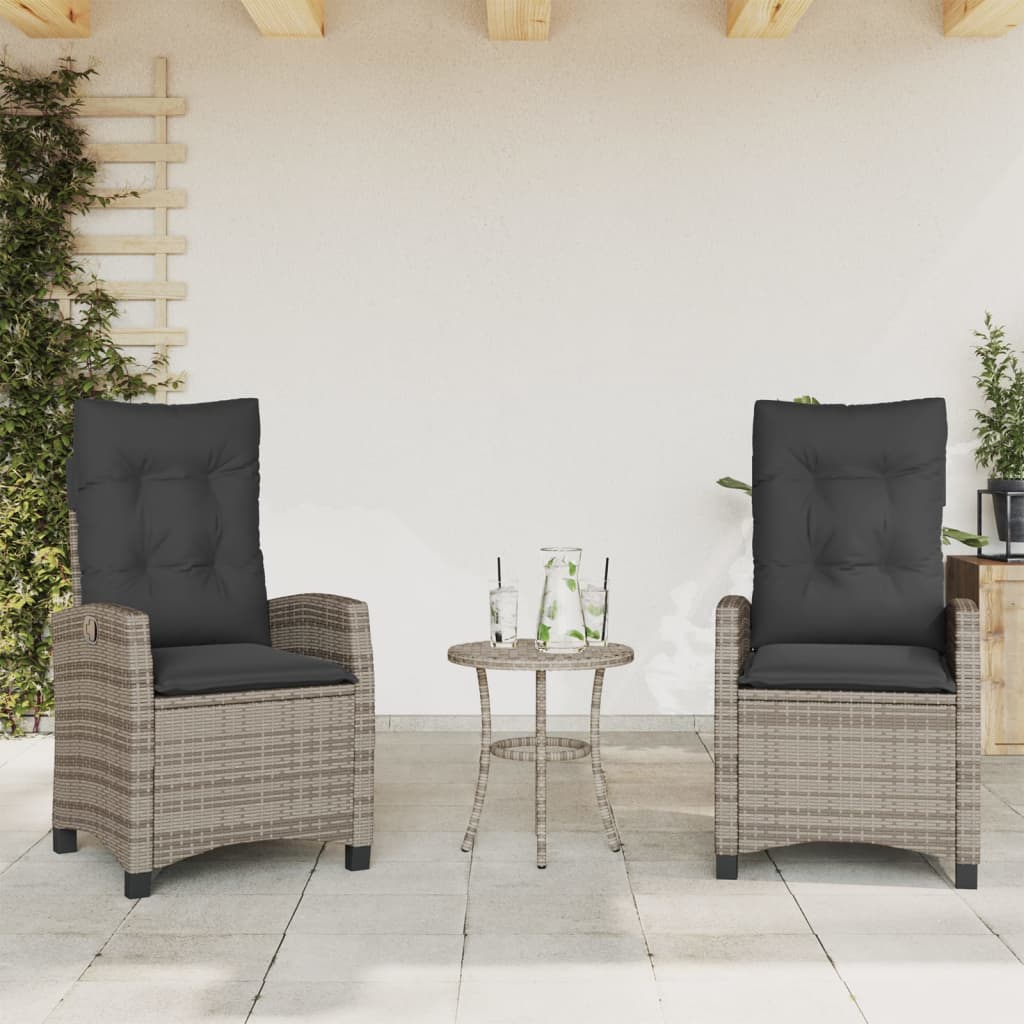 3 részes szürke polyrattan bisztrógarnitúra párnákkal