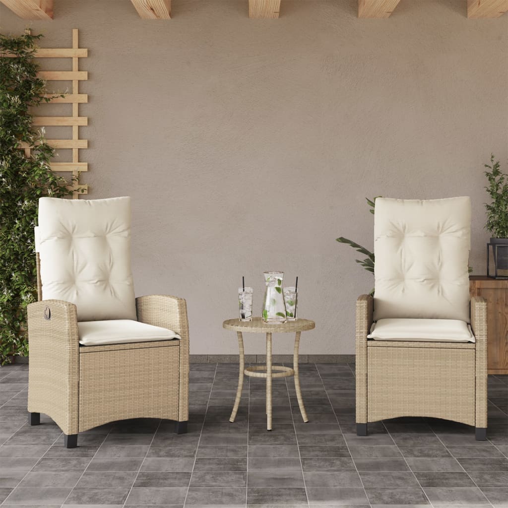 3 részes bézs polyrattan bisztrógarnitúra párnával
