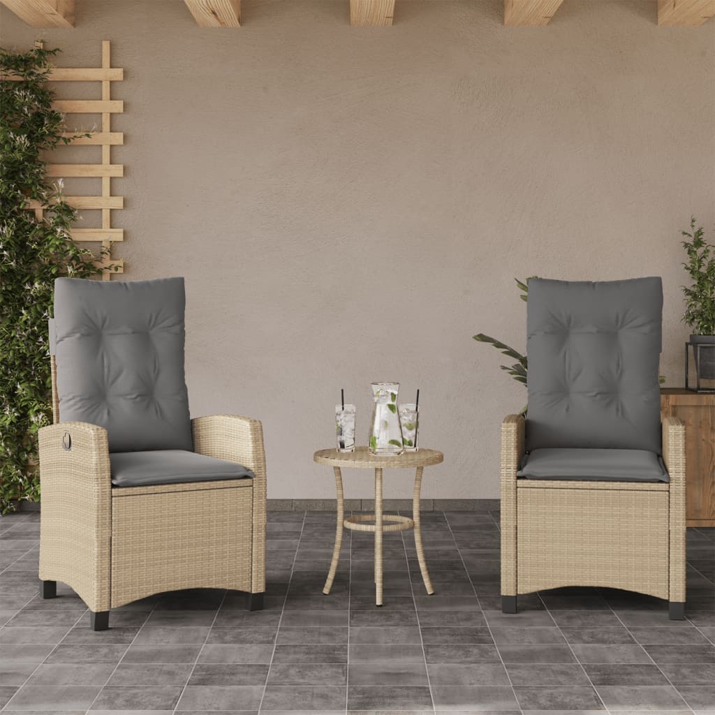 3 részes vegyes bézs polyrattan bisztrógarnitúra párnákkal