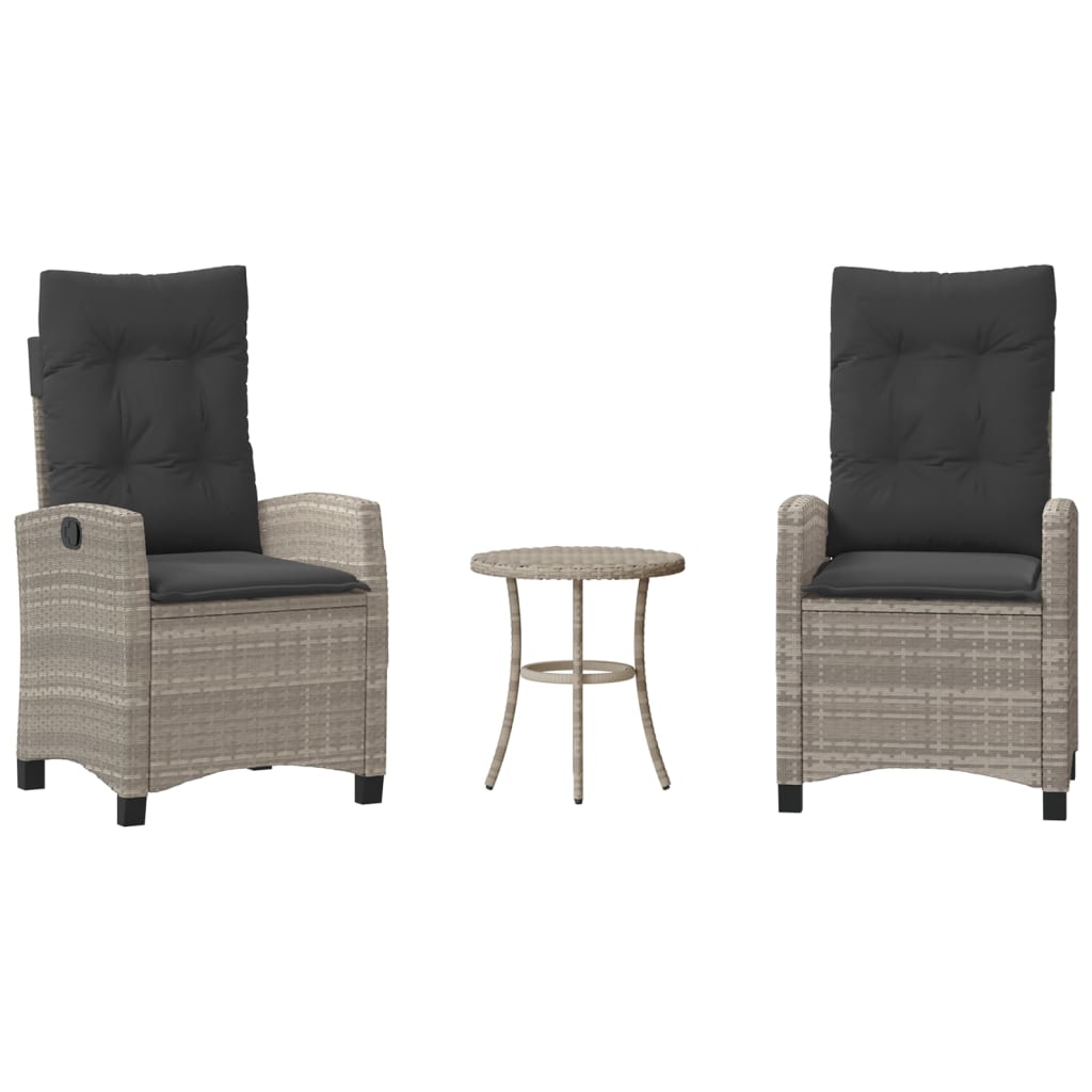 3 részes világosszürke polyrattan bisztrógarnitúra párnákkal