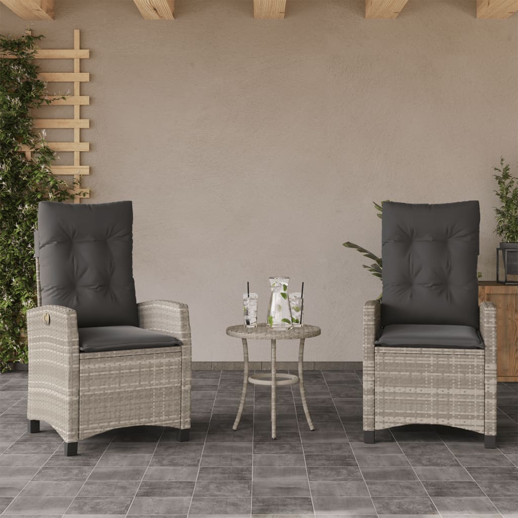 3 részes világosszürke polyrattan bisztrógarnitúra párnákkal
