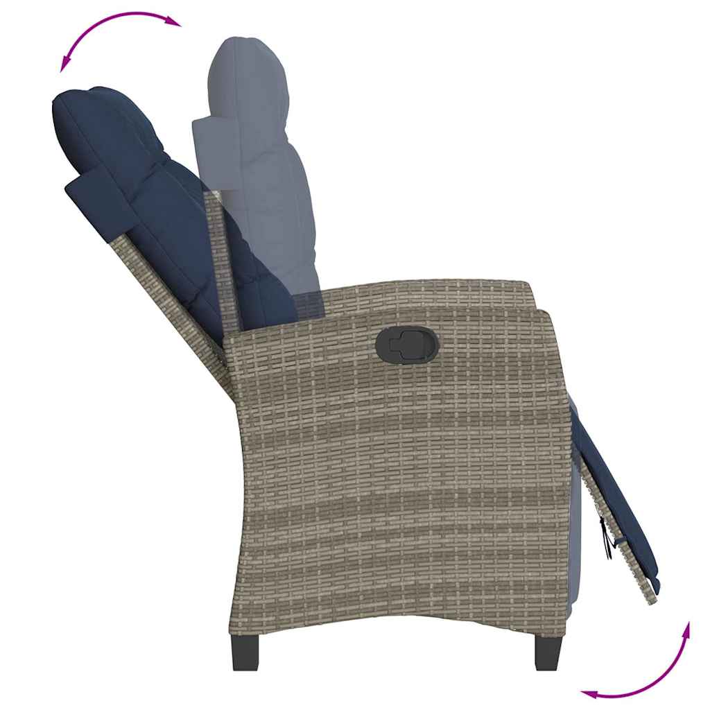 szürke polyrattan dönthető kerti szék lábtartóval
