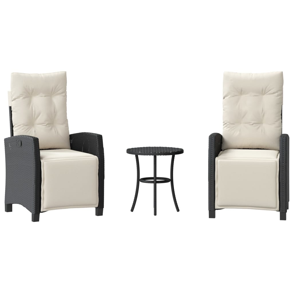 3 részes fekete polyrattan bisztrógarnitúra párnával