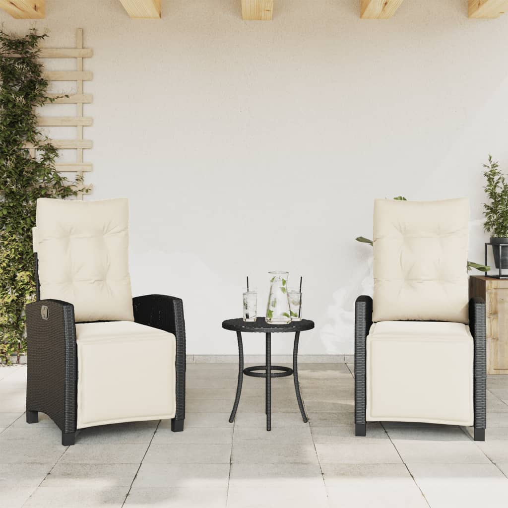 3 részes fekete polyrattan bisztrógarnitúra párnával