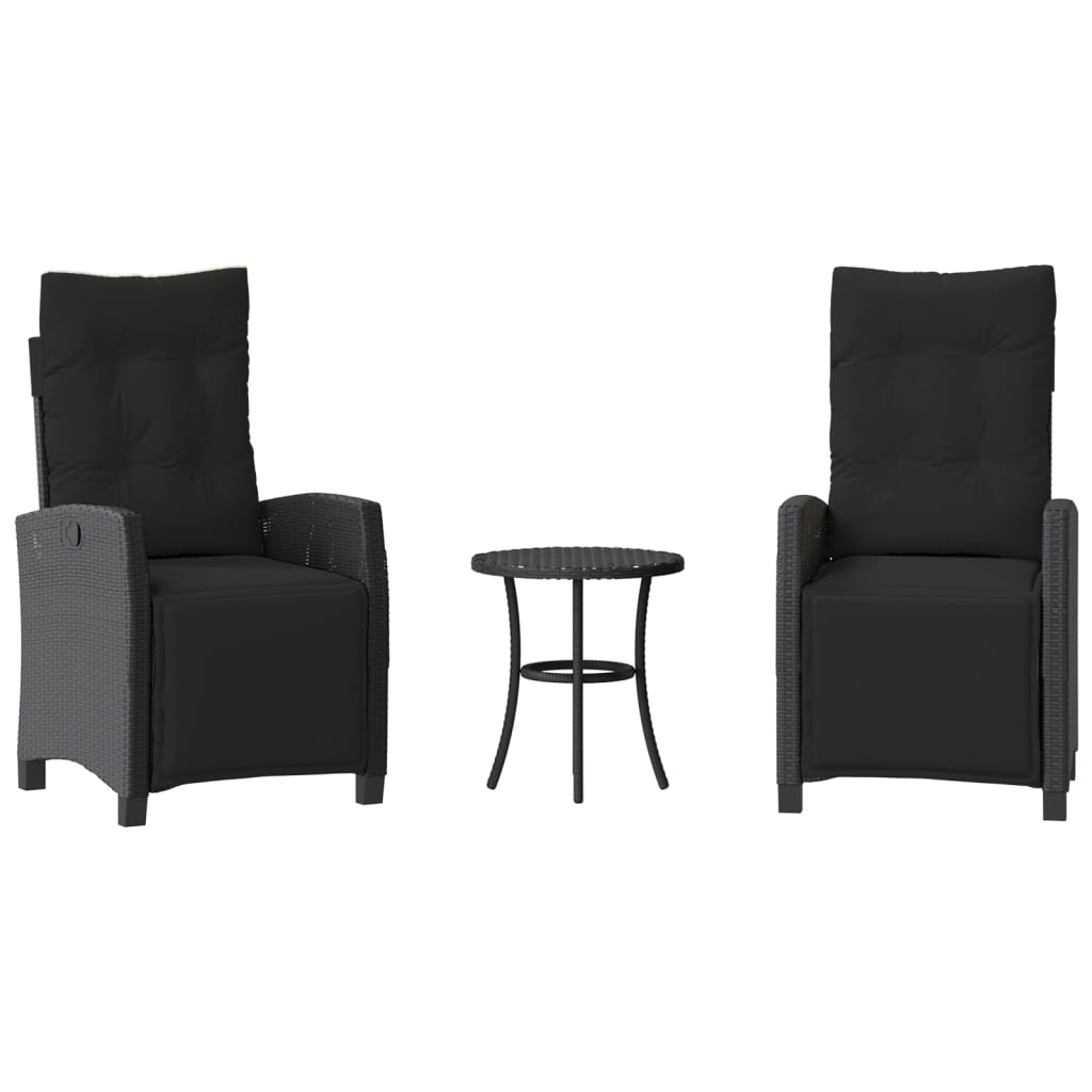 3 részes fekete polyrattan bisztrógarnitúra párnával