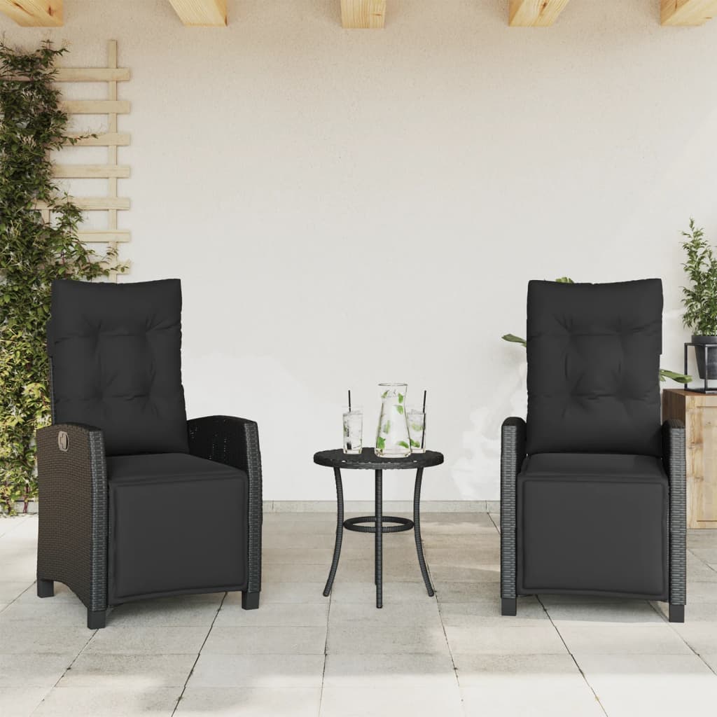 3 részes fekete polyrattan bisztrógarnitúra párnával