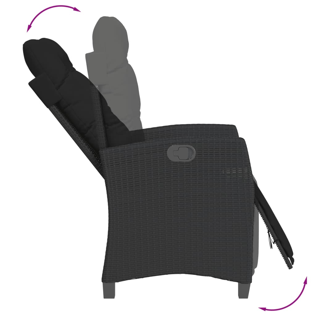3 részes fekete polyrattan bisztrógarnitúra párnával