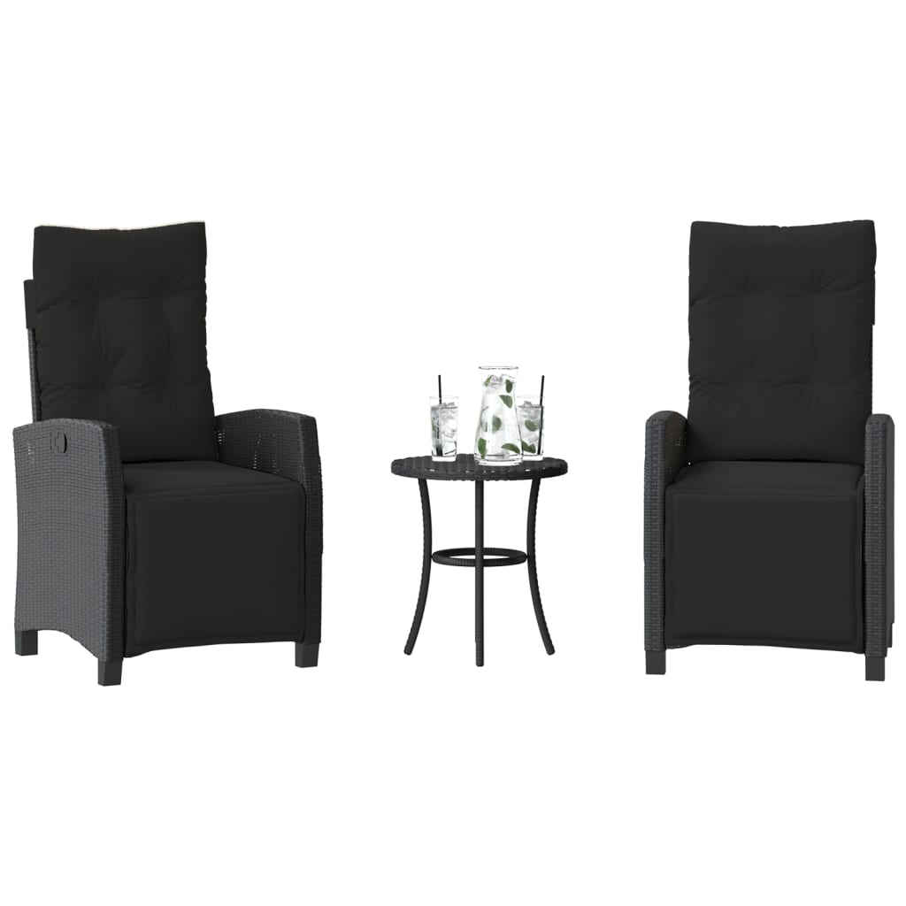 3 részes fekete polyrattan bisztrógarnitúra párnával