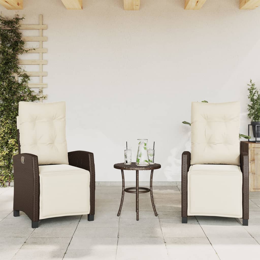 3 részes barna polyrattan bisztrógarnitúra párnákkal