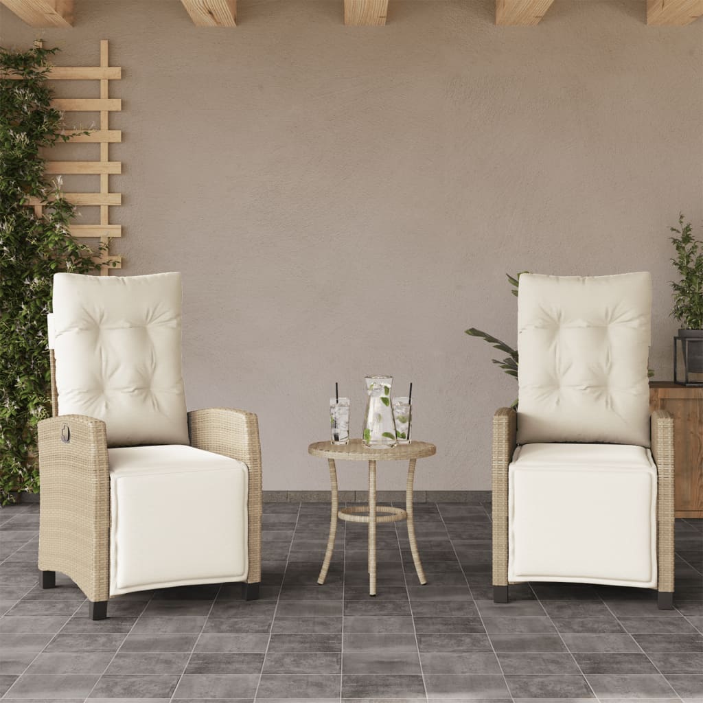 3 részes bézs polyrattan bisztrógarnitúra párnával
