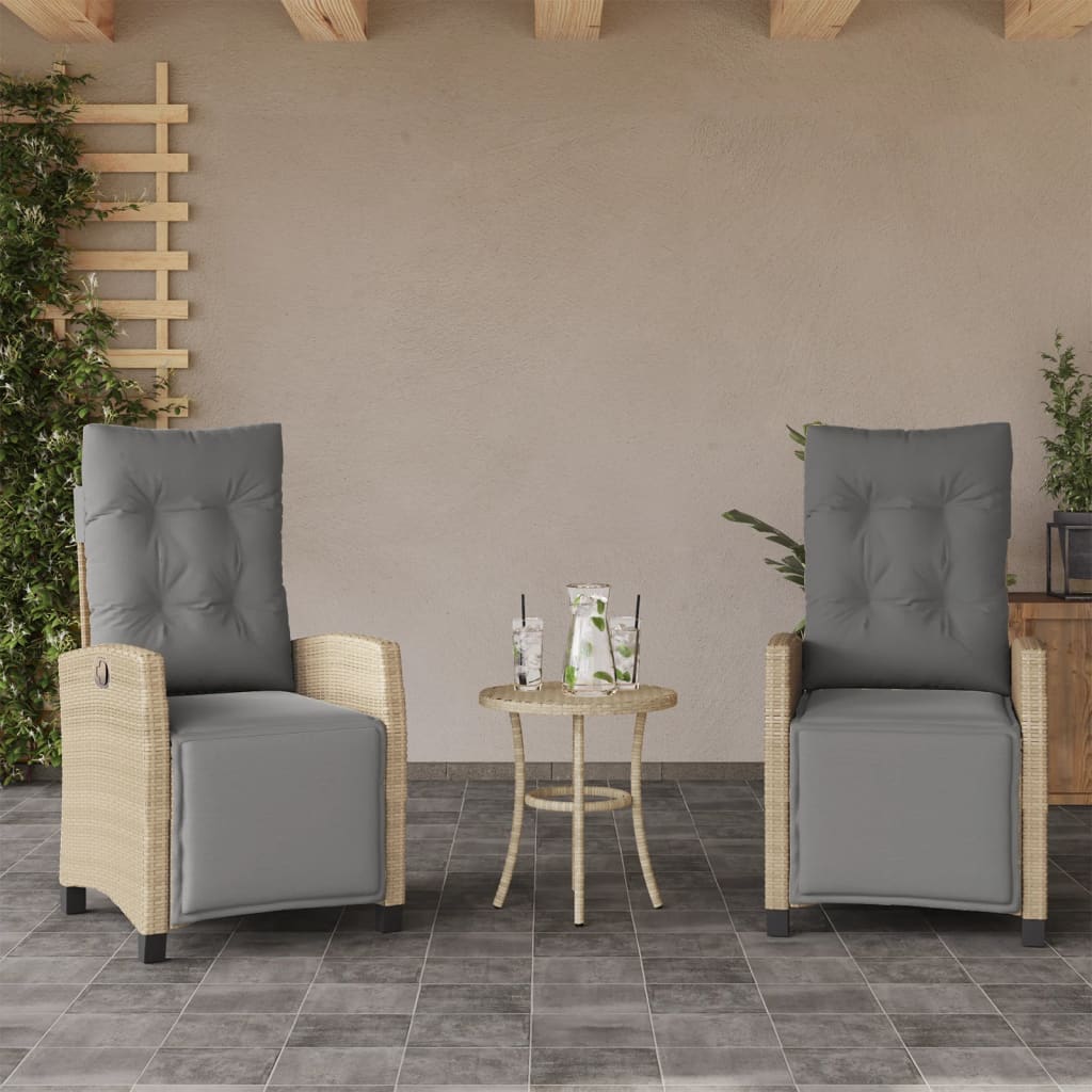 3 részes vegyes bézs polyrattan bisztrógarnitúra párnákkal