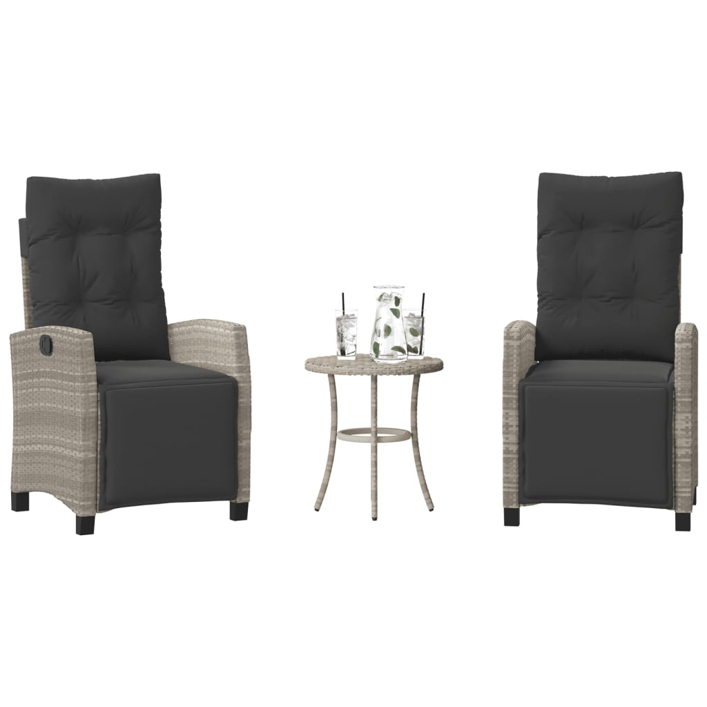 3 részes világosszürke polyrattan bisztrógarnitúra párnákkal