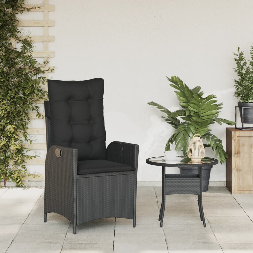 fekete polyrattan dönthető kerti szék párnával