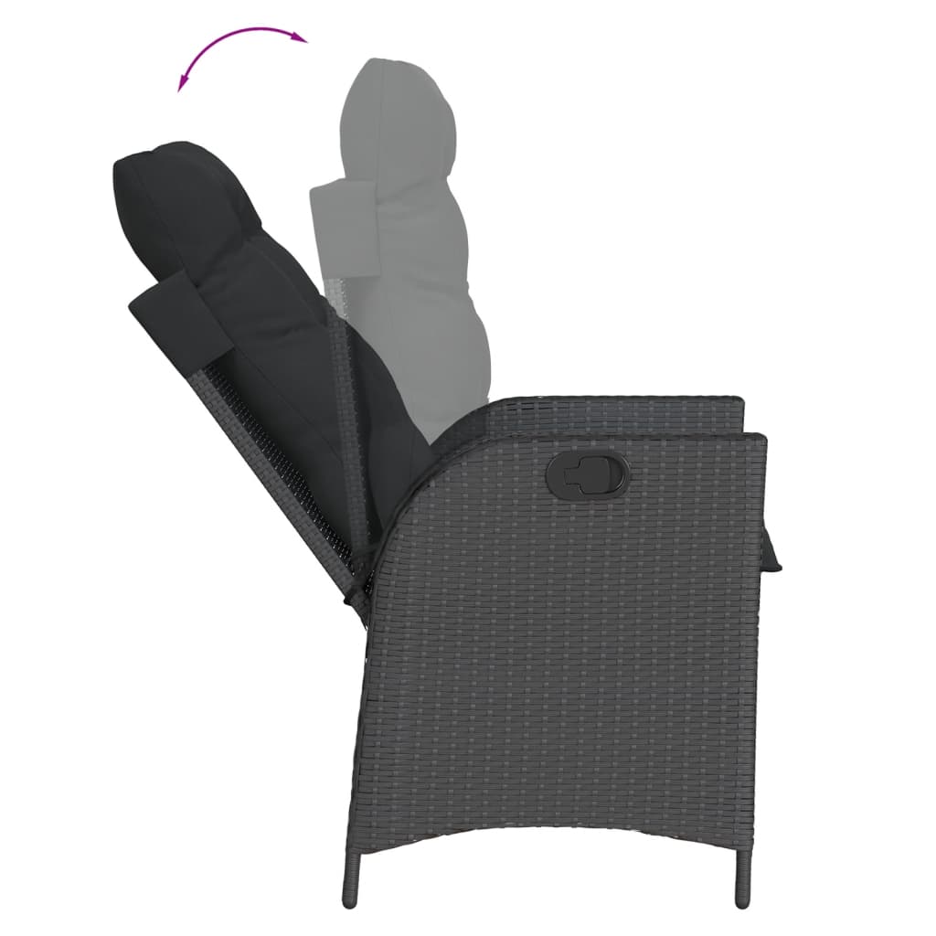 fekete polyrattan dönthető kerti szék párnával