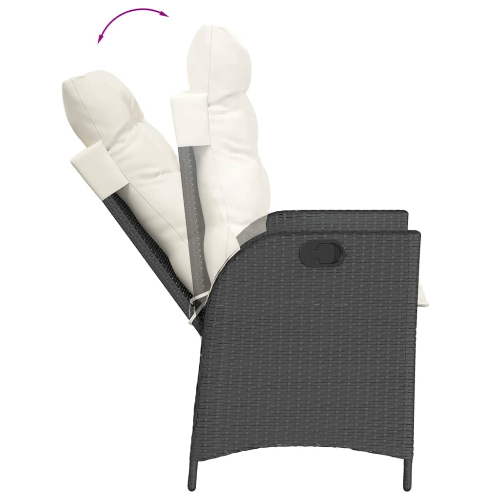 3 részes fekete polyrattan bisztrógarnitúra párnával