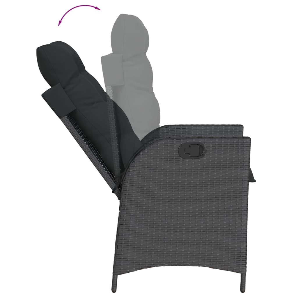 3 részes fekete polyrattan bisztrógarnitúra párnával