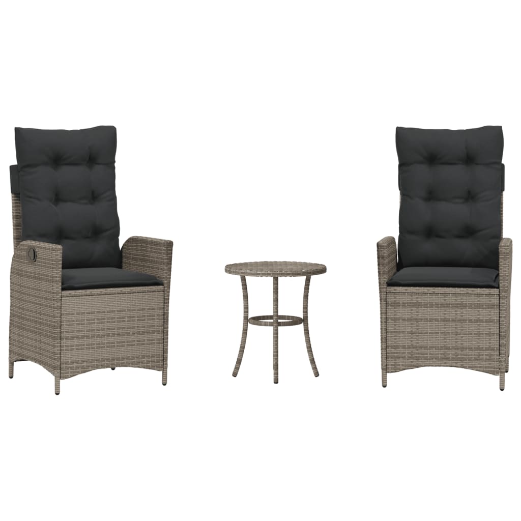 3 részes szürke polyrattan bisztrógarnitúra párnákkal