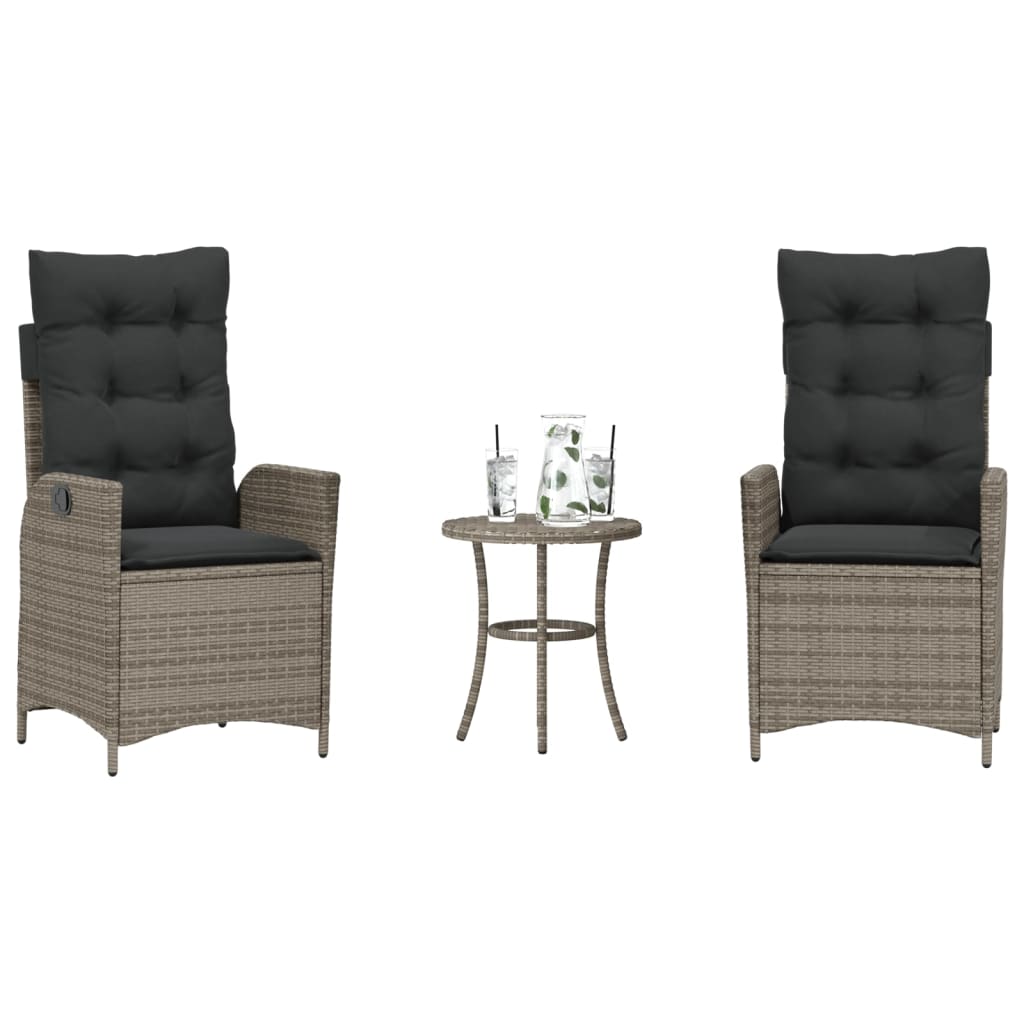 3 részes szürke polyrattan bisztrógarnitúra párnákkal