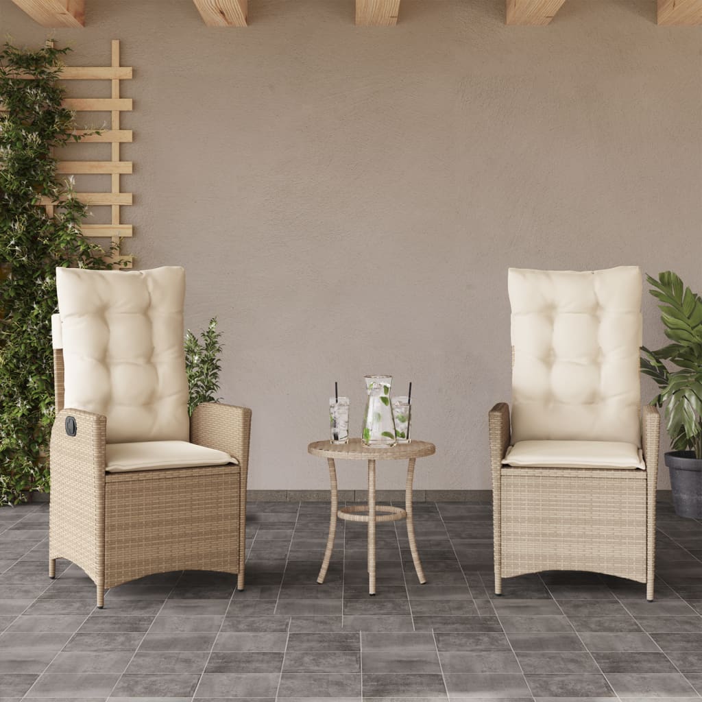 3 részes bézs polyrattan bisztrógarnitúra párnával
