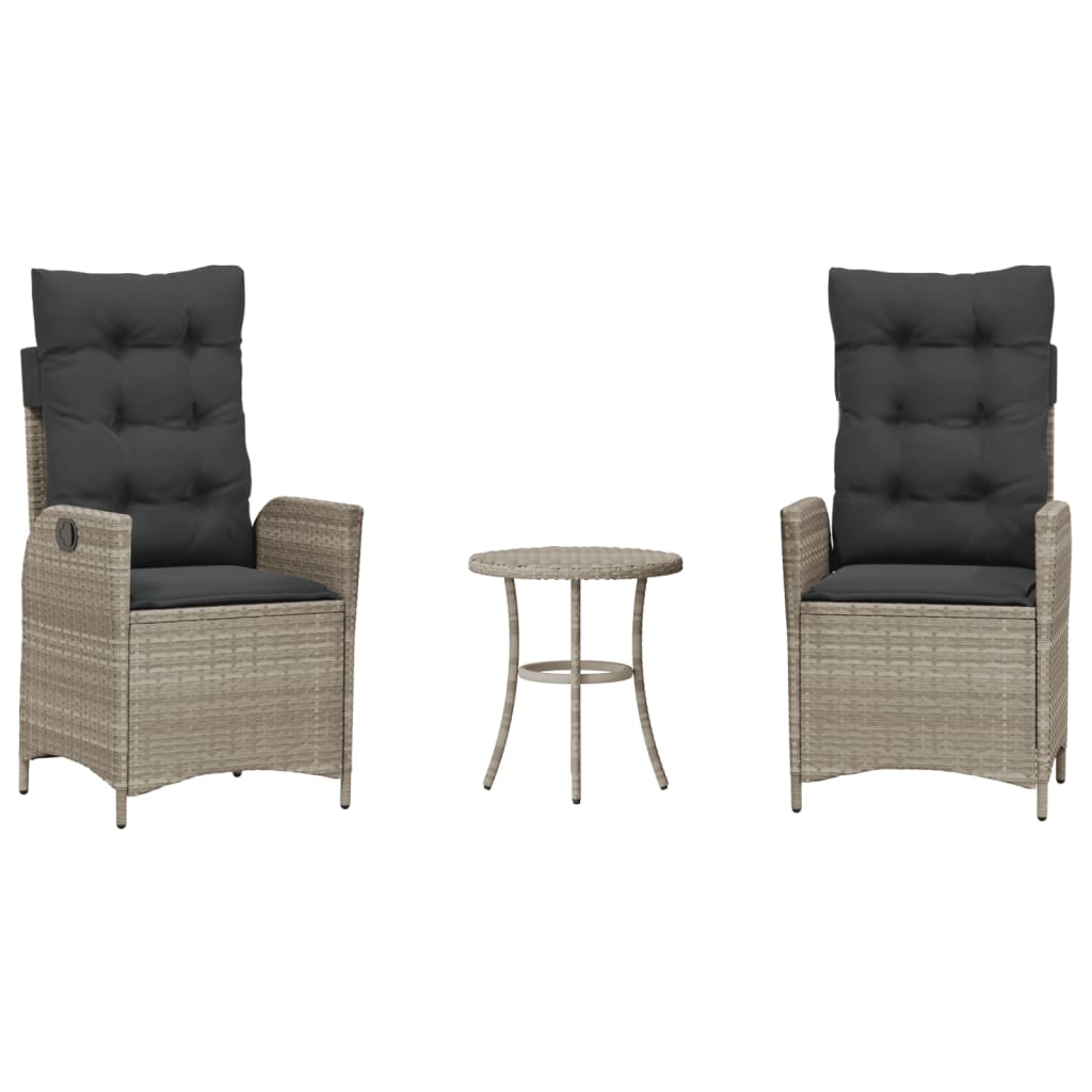 3 részes világosszürke polyrattan bisztrógarnitúra párnákkal