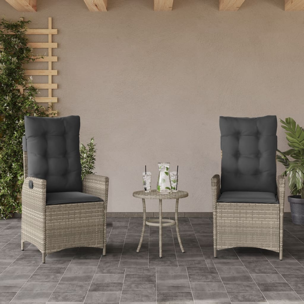 3 részes világosszürke polyrattan bisztrógarnitúra párnákkal