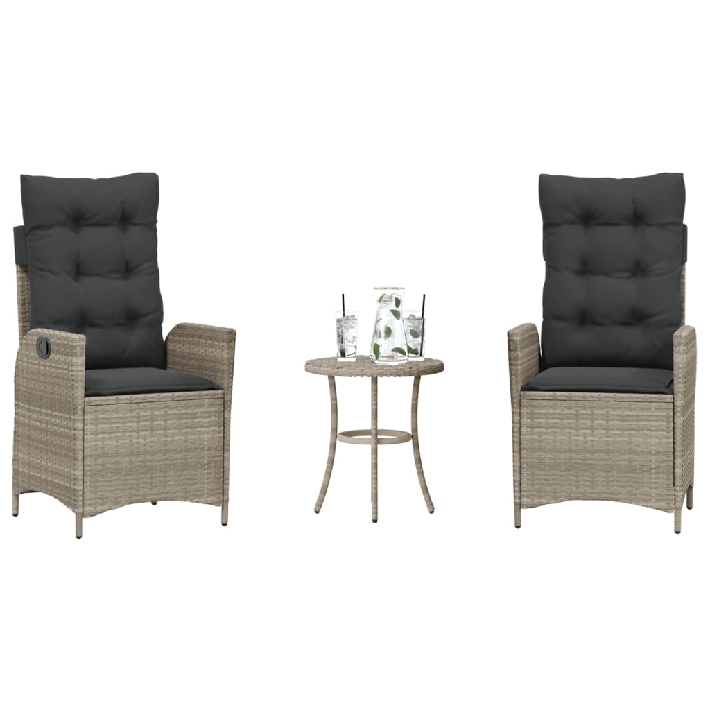3 részes világosszürke polyrattan bisztrógarnitúra párnákkal