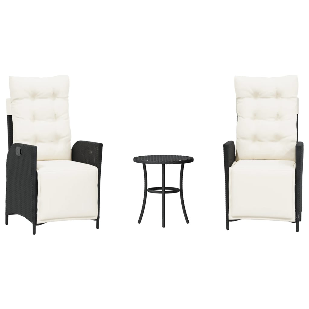 3 részes fekete polyrattan bisztrógarnitúra párnával