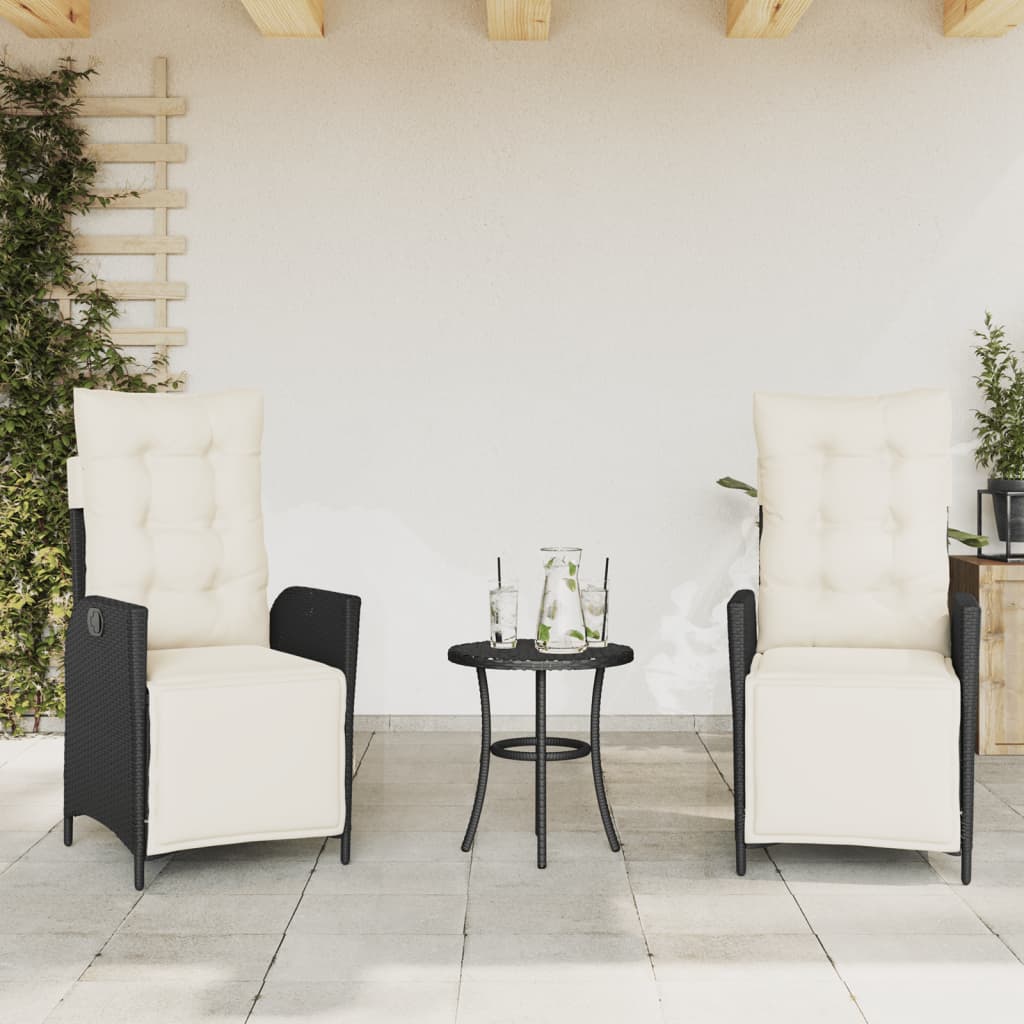 3 részes fekete polyrattan bisztrógarnitúra párnával