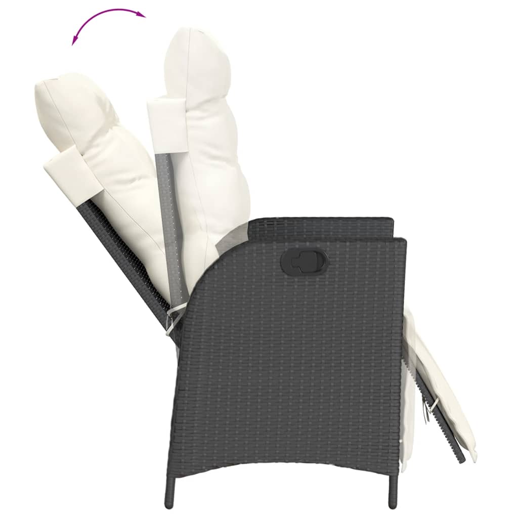 3 részes fekete polyrattan bisztrógarnitúra párnával
