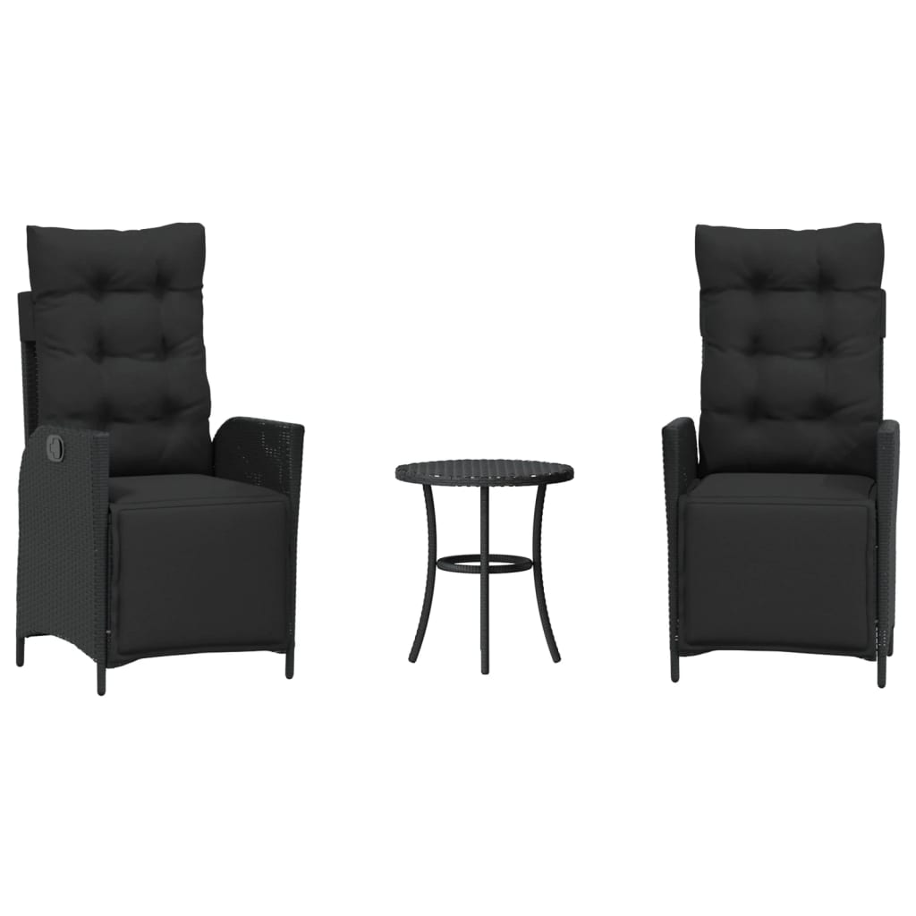 3 részes fekete polyrattan bisztrógarnitúra párnával