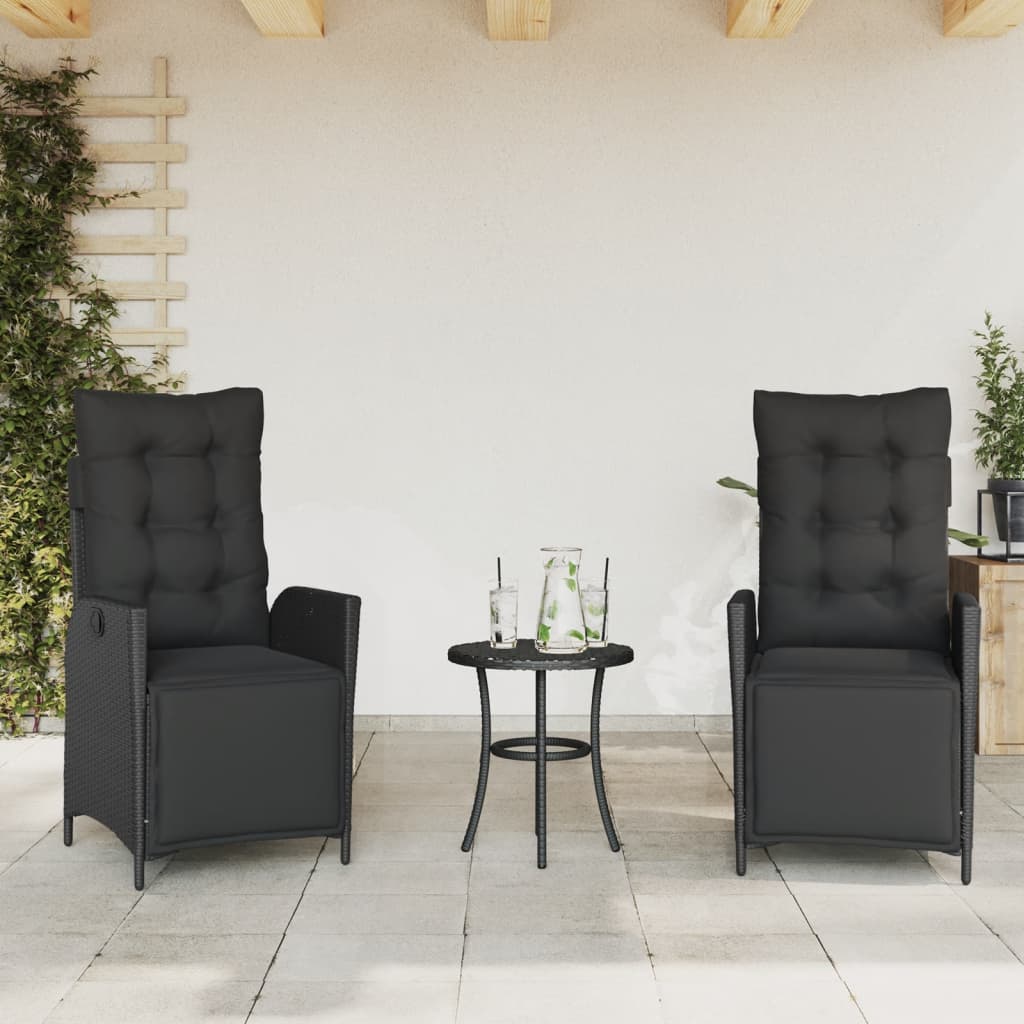 3 részes fekete polyrattan bisztrógarnitúra párnával