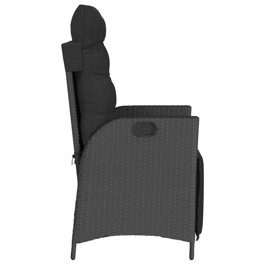 3 részes fekete polyrattan bisztrógarnitúra párnával