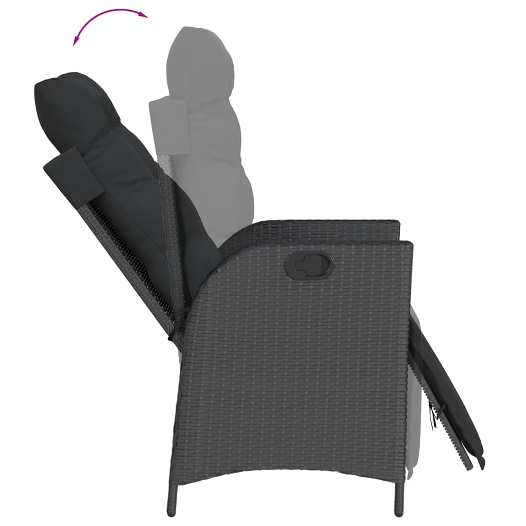 3 részes fekete polyrattan bisztrógarnitúra párnával